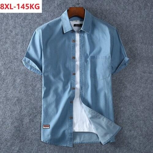 2020 Summer New Mens Denim Shirt Short Sleeve Large Size loose Shirt thin Casual oversize Shirts Cowboy Cotton 6XL 7XL 8XL 5XL