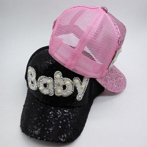 Adult Parent-child Cartoon Letter Baby Sequins Sunshade Baseball Mesh Cap Summer Women Child Sports Sunscreen Adjustable Hat U46