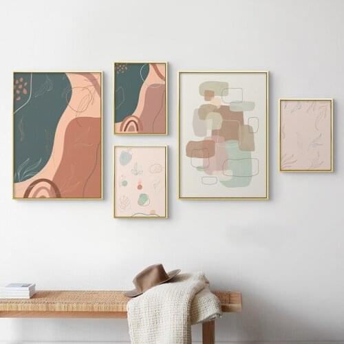 Modern Abstract Beige Pink Geometric Canvas Painting Boho Poster and Print Wall Art Pictures for Bedroom Living Room Home Decor