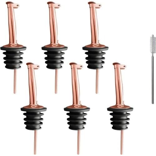Liquor Pourers, 6 Pack Stainless Steel Liquor Bottle Pourers, with Flip-Cap Liquor Pour Spouts Alcohol Wine Olive Oil Vinegar