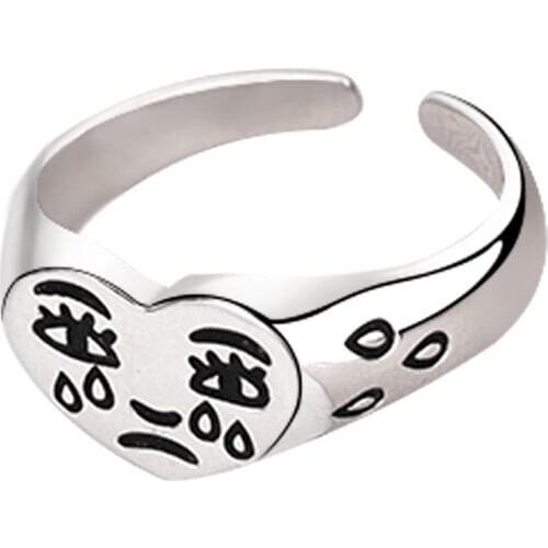 Crying Heart Ring Vintage Silvery Open Adjustable Ring Band Fashion Jewelry