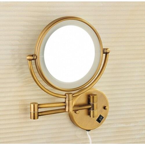 Bathroom Mirror, 8 Inch LED Lighted MakeUp Magnify Mirror, 3X / 5X magnification, Swivel Arm, Antique Bronze, Solid Brass
