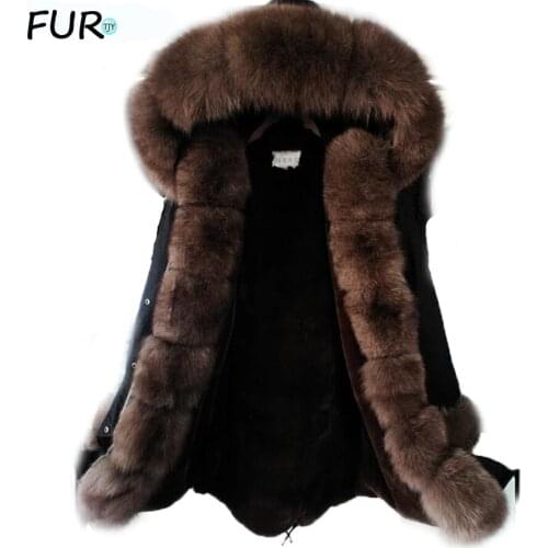 2020 winter new long denim winter jacket women outwear thick parkas natural real fox fur collar coat hoodedDetachable