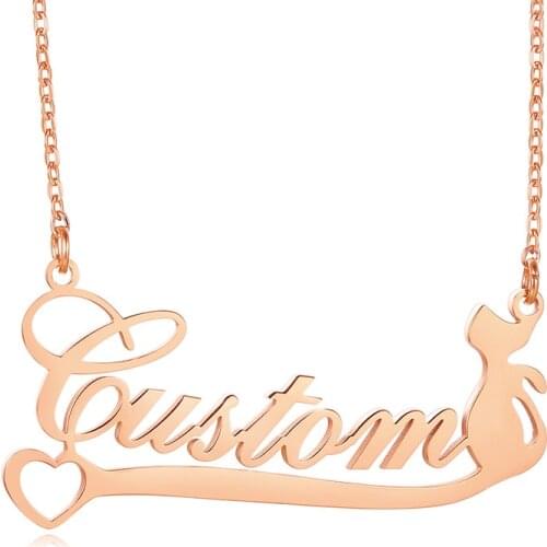 Custom Name Necklaces Heart Handmade Personalized Nameplate Necklace With Lovely Cat For Women Girls Party Gift