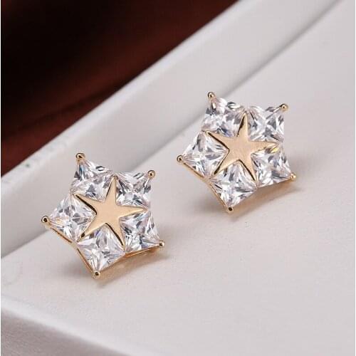 DE369 Fashion Refined Grace Street Shot Zircon Pentagram Stud Earrings Gift Party Banquet Woman Jewelry Earrings