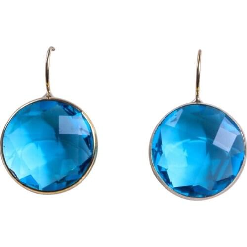 1Pair Cweel Crystal Glass Earring Blue Gem Faceted Pendents Hook Fashion Jewelry for Women Girl Party