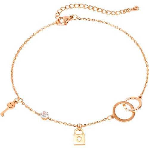 Stainless Steel Lock Key Zircon Womens Anklet Leg Bracelet Jewelry Fashion 2021 Charms Summer Accessories For Beach Anklets