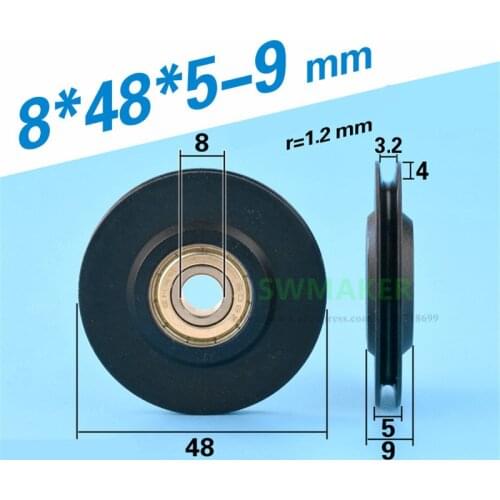 10pcs 8*48*5 -9mm 2mm thin line guide wheel, groove V slot U nylon wheel, 608 bearing rolling pulley, plastic wrap