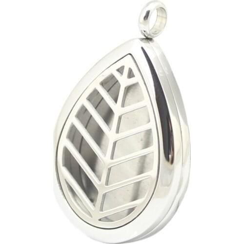 10pcs Water Drop Tree Leaf Aromatherapy Essential Oil surgical Stainless Steel Perfume Diffuser Locket Necklace Pendant
