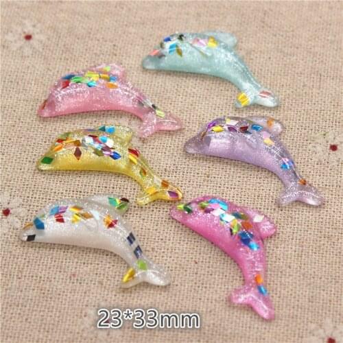 10pcs Kawaii Mix Colors Bling Resin Dolphin Flatback Cabochon Miniature Art DIY Craft Decoration Accessories,23*3340mm