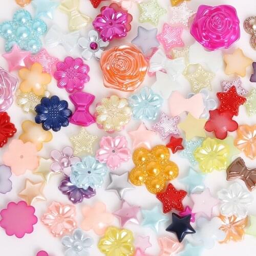 20-200Pcs/lot Random Mixed Imitation Pearl Star Bow Flower Beads flatback cabochon DIY Jewelry Scrapbooking Craft