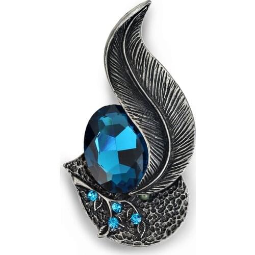 2021 Fashion Glamour Jewelry Blue Crystal Glass Flower Brooch Vintage Wedding Brooch Pin Ladies Accessories