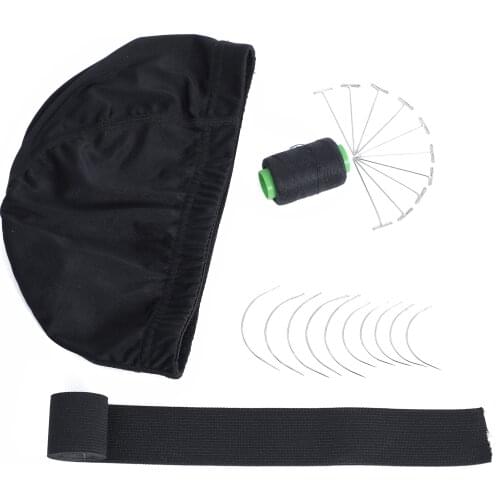 23PC Wig Tools Wig Accessories mesh cap for wig making black elastic bands for hair c needles for weave and thread wig cap