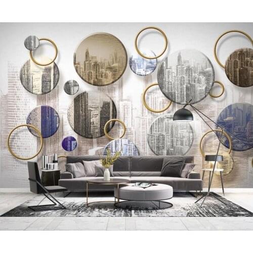 Custom photo 3d wallpaper Modern minimalist hand drawn city building circle home decor 3d wall murals wallpaper for walls 3 d