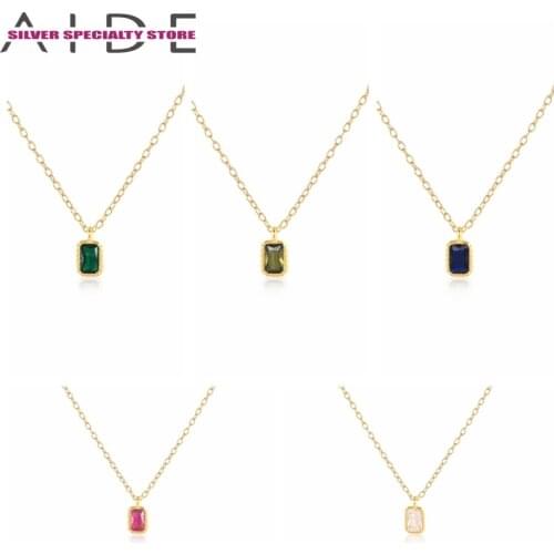 Aide 925 Sterling Silver Necklaces For Women 2021 Trend Clavicle Chain Square Zircon Jewelry Necklace Collares Pendant Collar CZ