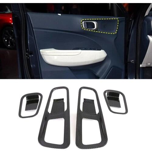 Car-Styling Accessories For Hyundai Venue 2019 2020 ABS Carbon Fiber Interior Side Door Bowl Cup Frame Cover Sticker Trims 4pcs