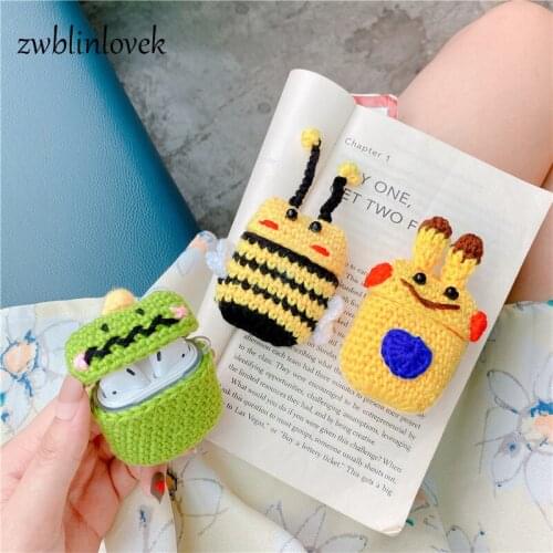 Keychain Handmade Cute Bee Cartoon Knitted Protective Case Sweater Cover Earphone For Airpods Keryring For Women