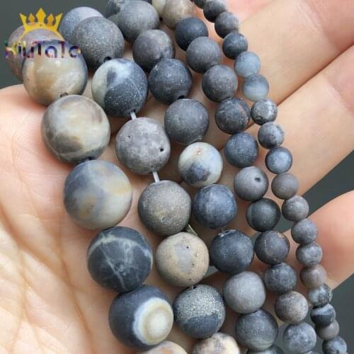 Natural Matte Black Folwer Jades Stone Beads Round Loose Spacer Beads For Jewelry DIY Making Bracelet 15'' Strands 4 6 8 10 12mm