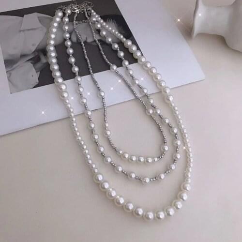TIMEONLY Romantic Multi Layering Imitation Pearl Choker Necklaces Beading Alloy Chain Charms Neckalce for Women Lady Jeweller