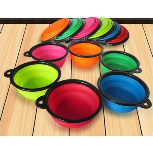 Dhl 100pcs Pet Dog Bowl Silicone Pad Feeding Candy Color Dog Bowl Travel Portable Foldable Puppy Food Container Feeder Dish