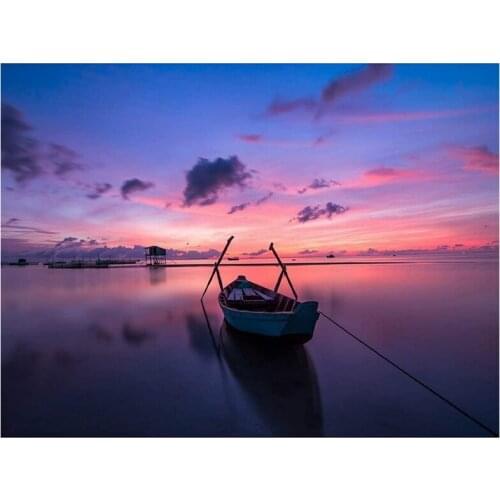 DIY Diamond Painting By Number Kit Crystal Rhinestone Diamond Embroidery Paintings for Home Wall Decor Purple Boat