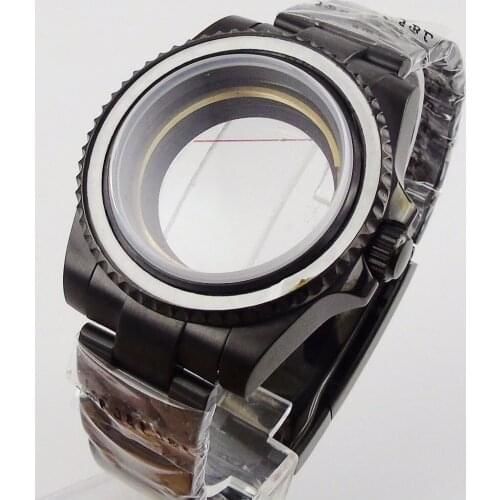 For NH35 NH36 Whole Black Automatic Watch Case Oyster Bracelet Glass Seeing Backcover Screw Crow Rotating Bezel