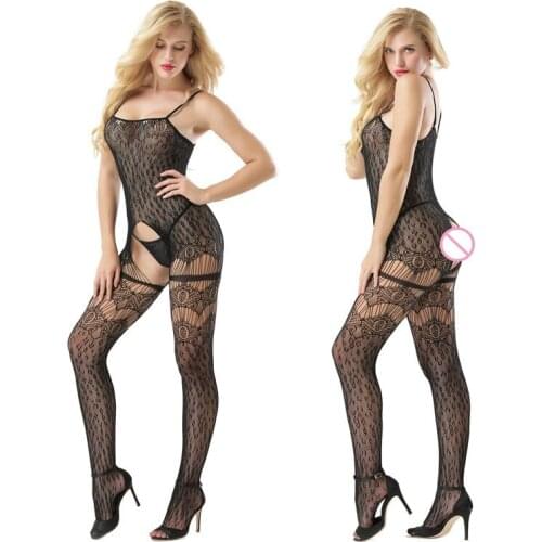 Hot babydoll sling Body stocking Erotic hollow lingerie sexy jacquard mesh Open Crotch fishnet Bodysuits sex play costume