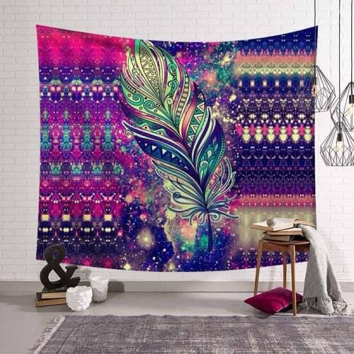 Hippie Purple Tapestry Wall Hanging Sparkling Feather Dreamlike Beauty Wall Carpet Rugs Dazzling Mandala Decorative Tapestries