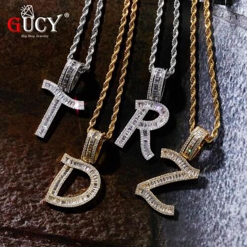 GUCY Zirconium Cubic Letter A-Z Chain Name Pendant 3mm Mens Womens Rope Chain Silver Color And Gold Hip-Hop Glamour Jewelry