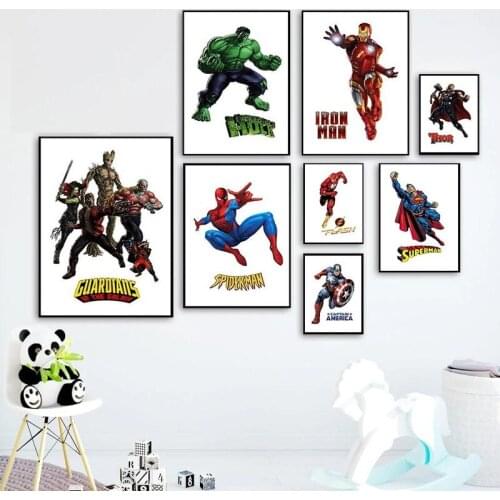 Marvel Superhero Canvas Paintings Spiderman Hulk Captain America Iron Man Posters and Prints Wall Art Pictures Living Home Decor