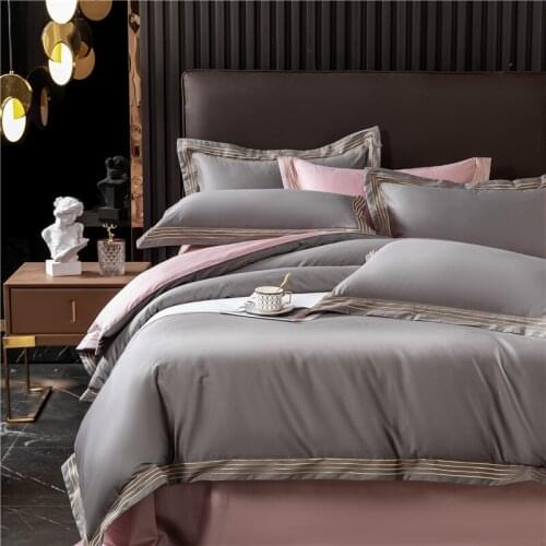 2021 Luxury 600TC Egypt Cotton Simple Lines Bedding Set Embroidery Duvet Cover Flat Sheet Pillowcases Queen King Size 4Pcs