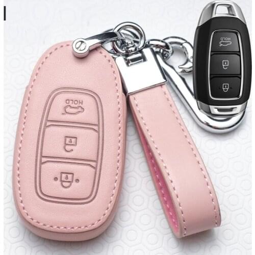 Leather Car Key Case Cover Protector Protection For Hyundai i30 Ix35 Kona Encino Solaris Azera Accent TM Palisade Santa Fe