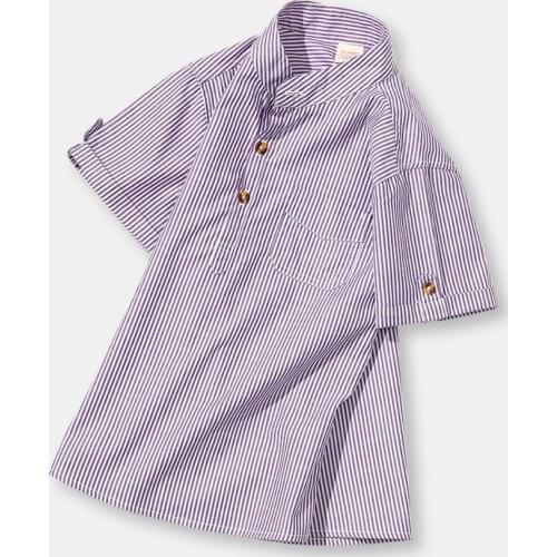 Summer Boys Shirts Baby Girl Cotton Blouse Tops Children Clothing Kid Short Sleeve Shirts Stripe Handsome Teenagers School Shirt