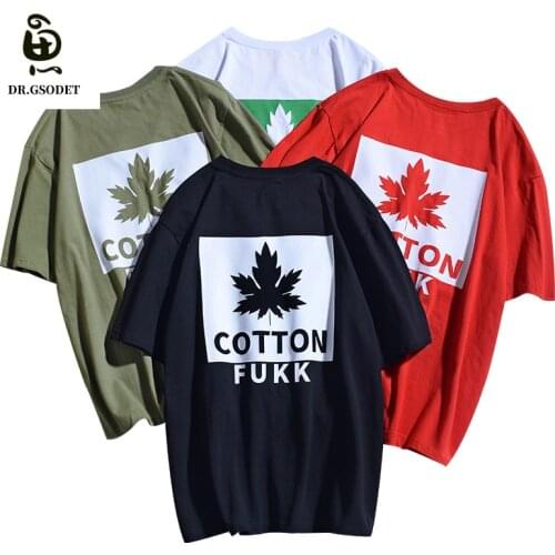 GSODET Summer T-Shirt Couple Cotton Large Size Maple Leaf Letters Hip Hop Mens and Womens Short Sleeve Ins O-Neck Loose Tops