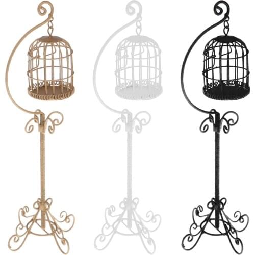 1:12 Scale Metal Bird Cage with Stand Dollhouse Miniature White dollhouse birdcage with holder stand well designed