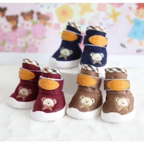 Bear Cute Pet Dog Clothes Winter Warm Shoes Cat Dog Boots With Fur Clothing For Dogs Chihuahua Teddy 4 pieces/lot XS-XL