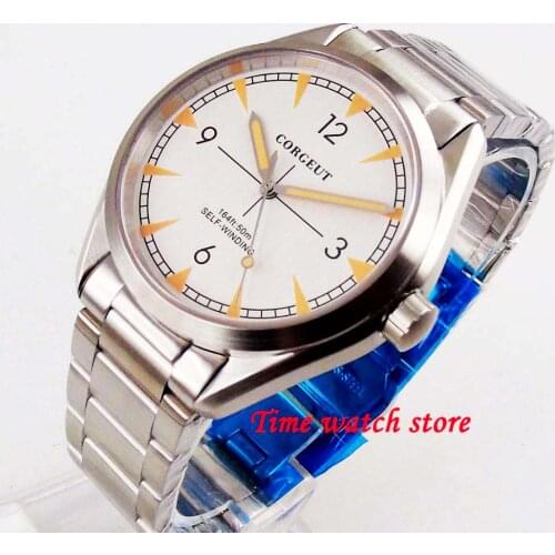 Corgeut 41mm Miyota 8215 5ATM automatic wrist watch men sapphire glass luminous white dial orange marks waterproof polished beze