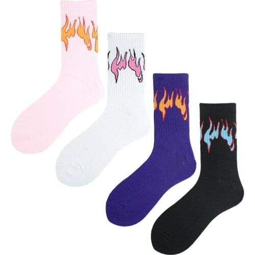 Korean Style Fashion Funny Hip Hop Skateboard Socks Street Style Cartoon Banana Bactus Moon Flame Socks Unisex Happy Long Socks