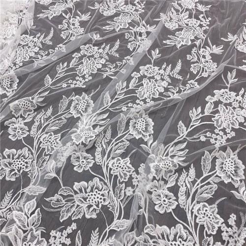 2021 Latest Popular Off white DIY sewing Bride wedding dress embroidery Tulle french embroidery lace fabric 1 yard