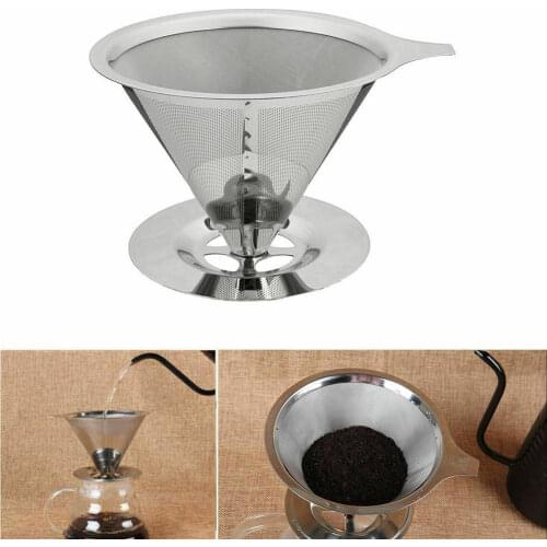 New Paperless Pour Over Coffee Dripper Stainless Steel Reusable Coffee Filters Mesh Layer Mesh Filter With Cup Stand