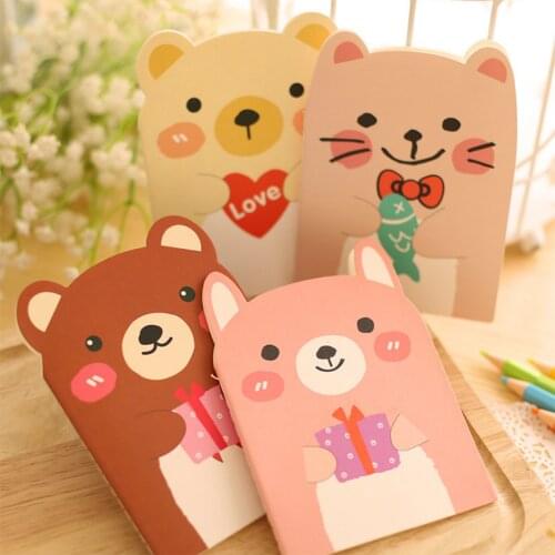 New Mini Cute Cartoon Journal Diary Notebook with Lined Paper Vintage Bear Notepad Book Kids School Office Pads Stationery