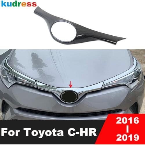 Front Grill Grille Decorative Cover Trim For Toyota CHR C-HR 2016-2019 Carbon Fiber Head Strip With Logo Car Styling Accessories