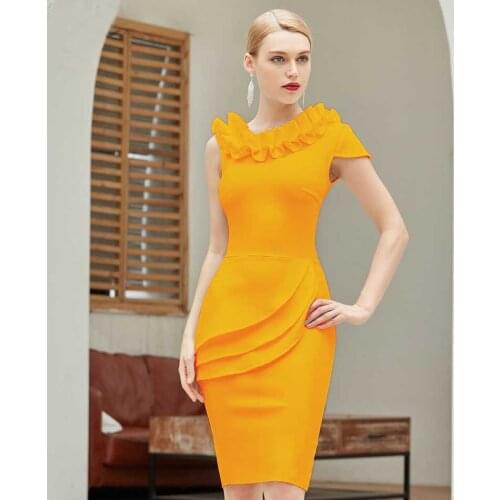 Free shipping Wholesale womans dress Orange Ruffles Club Bodycon Sexy Sleeveless celebrity cocktail party bandage dress