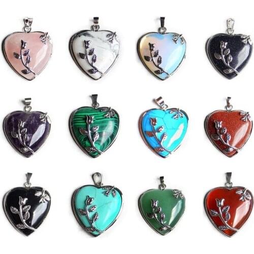 Natural Stone Malachite Pendant Heart Shape Agates Quartze Charms Pendants Jewelry For Women Making DIY Necklaces 32x35mm