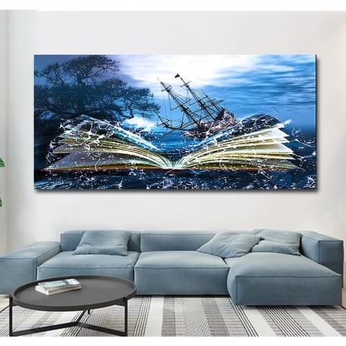 Full drill square Diamond Embroidery Abstract sea book arts Diy round Diamond Painting accessories Cross Stitch sailboat Mosaic