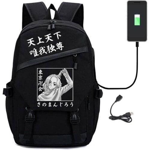 Backpack Tokyo Revengers Anime Print Black Japanese Style Fashion Unisex Multifunction USB Charging Laptop Shoulder Travel Bags