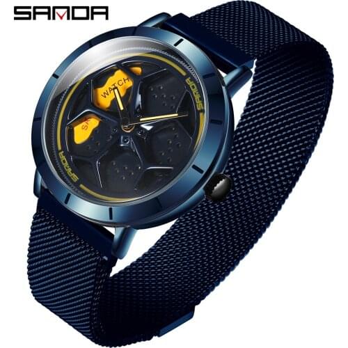 SANDA Mens Watches Top Brand Luxury Military Quartz Watch Mesh Belt Men Sports Waterproof Rotating Dial Clock relogio masculino