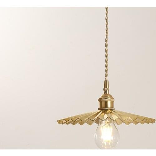 Nordic Brass Restaurant Chandelier Restaurant Cafe E27 LED Pendant Lights Industrial Wind Pleated Light Single Copper Lamps