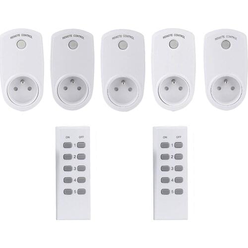 ESPLENTY Smart Plug 433Mhz Remote Control Wireless Outlet Light Switch France Standard (5 Socket+2 Remote)