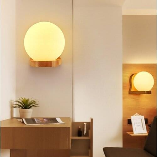 Modern Wall Lamps Wood Body Glass Lampshade Home Lights For Study Room Bedroom Bedside Aisle Corridor Balcony Lighting AC90-260V